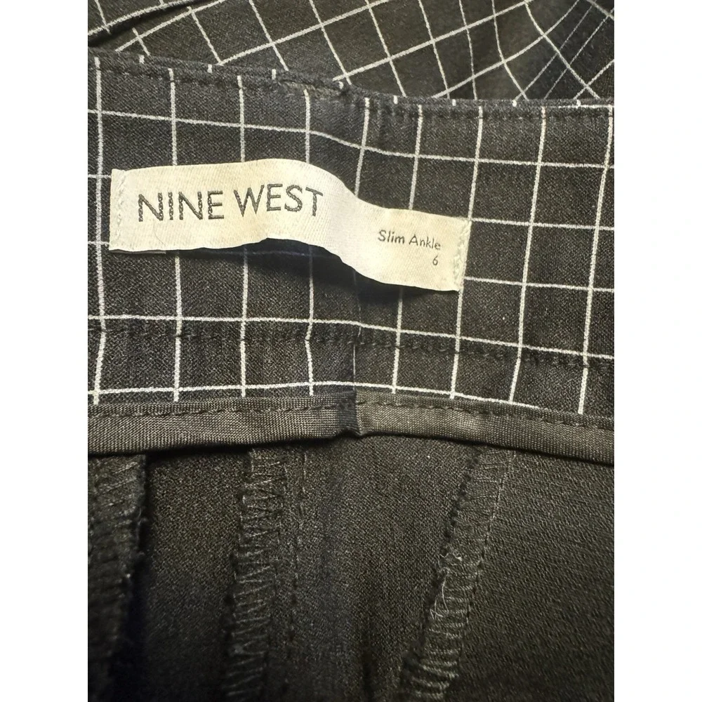 Nine West Women's Black Checked Trousers‎ Size 6 Slim Ankle Rayon Nylon Stretchy
